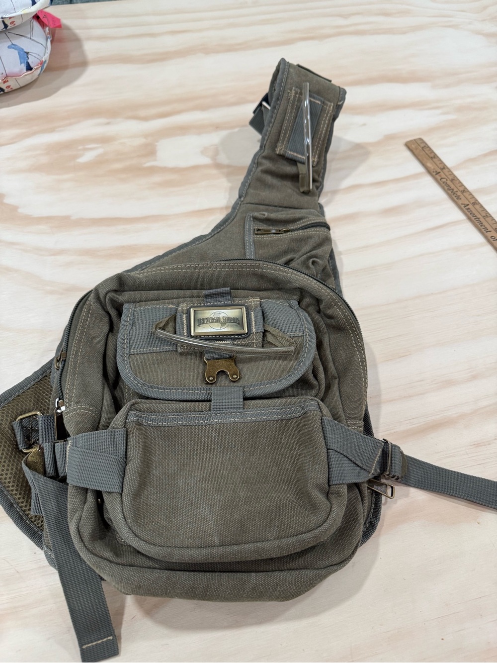 Canvas Olive Green Sling Belt Bag with Front Pockets